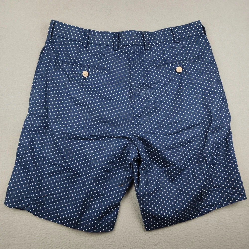 Peter Millar Shorts Mens 34 Blue Polka Dot Linen Cotton Chino 9 Inseam Casual